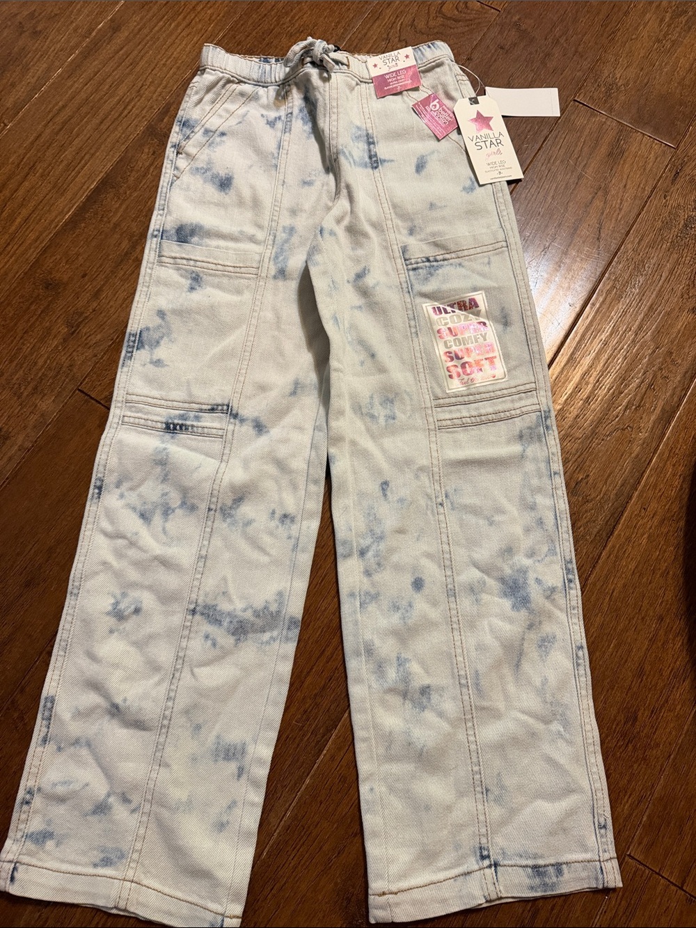 Vanilla Star Light Blue Tie-Dye Wide Leg Jeans